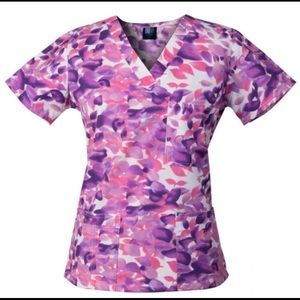 👕3/$25 Women Scrubs Top Printed V-neck 4-Pockets